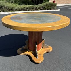 Mexican Southwest Rustic Hand painted Pine Wood round Dining Table