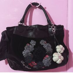 Vintage Juicy Couture Dark Brown Velour Bag Embroidered Purse Handbag