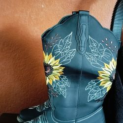 Sunflower Embroidered Cowgirl Boots