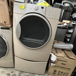 KENMORE ELITE GAS DRYER WITH STORAGE PEDESTAL