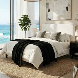 Special  Offer Queen Size Bed Frame, White Platform Bed with Adjustable Headboard, Wooden Slats Support, No Box Spring Needed, Noise-Free, Easy Assemb