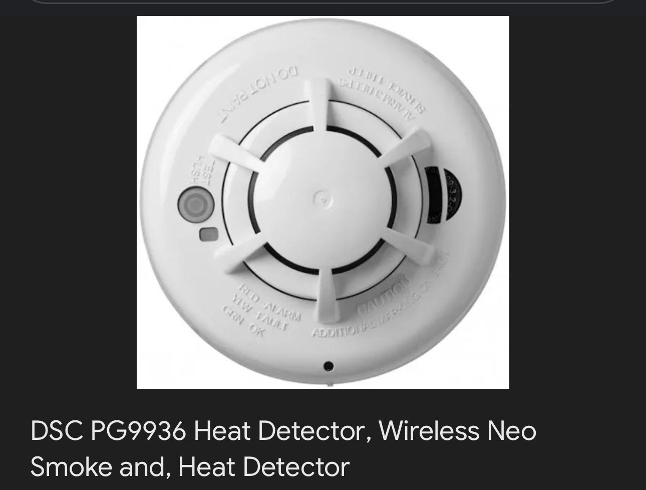 DSC PG9936 Wireless Battery Operated Smoke/Heat Device