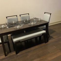 Dinner Table Set With Bench 