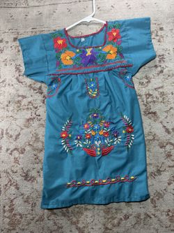 Blue embroidery Mexican style dress toddler size 2
