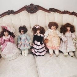 5 Large Porcelain Dolls 