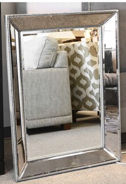 Beautiful Vintage Modern Style Silver Beaded Mirror 