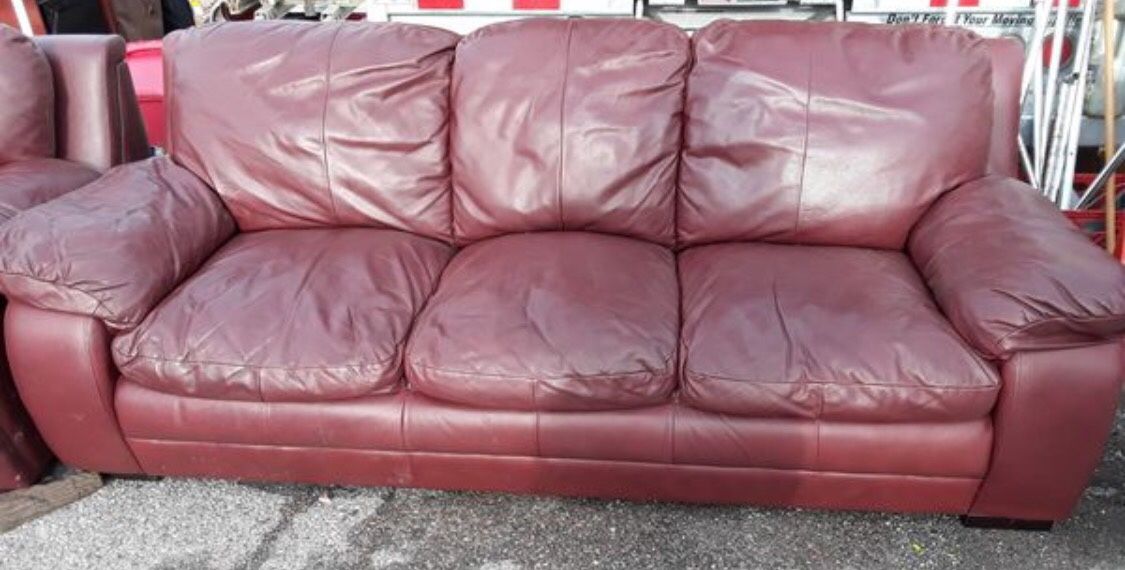3 piece burgundy genuine leather living room set