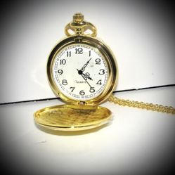 Vintage Looking Gold Smooth Pocket Watch & Chain - New/Open Box