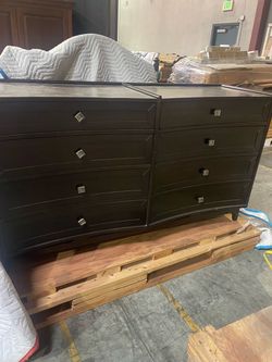 Dark Brown Wood Dresser with 8 Drawers