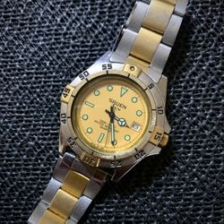 Vintage Gruen Stainless 2Tone Dive Watch Men’s Salmon Dial 