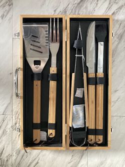 BBQ Tools Set with Bamboo Case