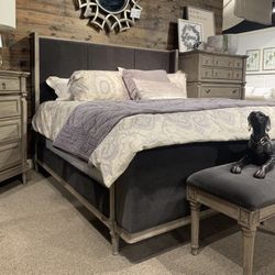 Brand New Luxury Grey Velvet + Wood Bed Frame : Queen, Eastern King, California King