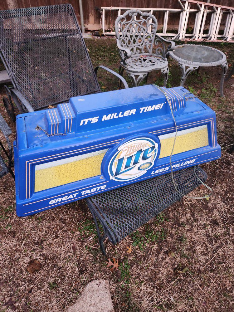 Vintage Miller Lite Beer Billard Pool Table Hanging Light Sign 43x19