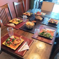 Real Wood Table w/Rustic Metal Accents + 4 Chairs