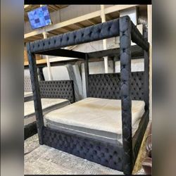 King or Queen size Black color canopy bed frame