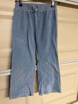 Girls Blue Velour Drawstring Track Pants