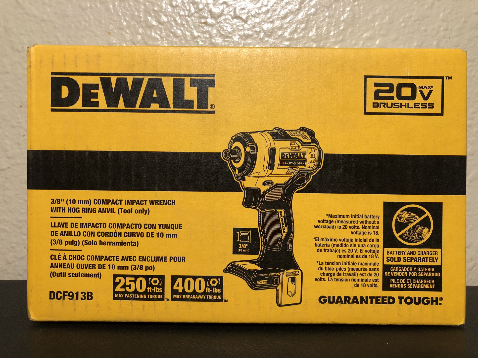 DEWALT DCF913B 20V MAX* 3/8 in. Cordless Impact Wrench with Hog Ring Anvil (Tool Only)