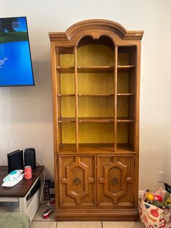 Wooden Bookcase Cabinet with Arched Top