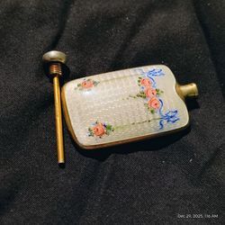 Antique Sterling Silver and Enamel Guilloche mini perfume bottle with hallmark