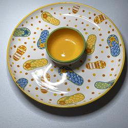 Large Ceramic Summer Flip Flops Chip & Dip Platter Bowl