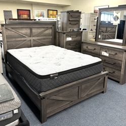 4 Pc Queen Bedroom Set ( Bed Frame, Dresser,mirror And One Nightstand)
