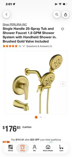 Brushed Gold Tub and Shower Faucet System