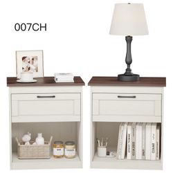 Farmhouse White Nightstand  Bed Side Table Set Of 2 