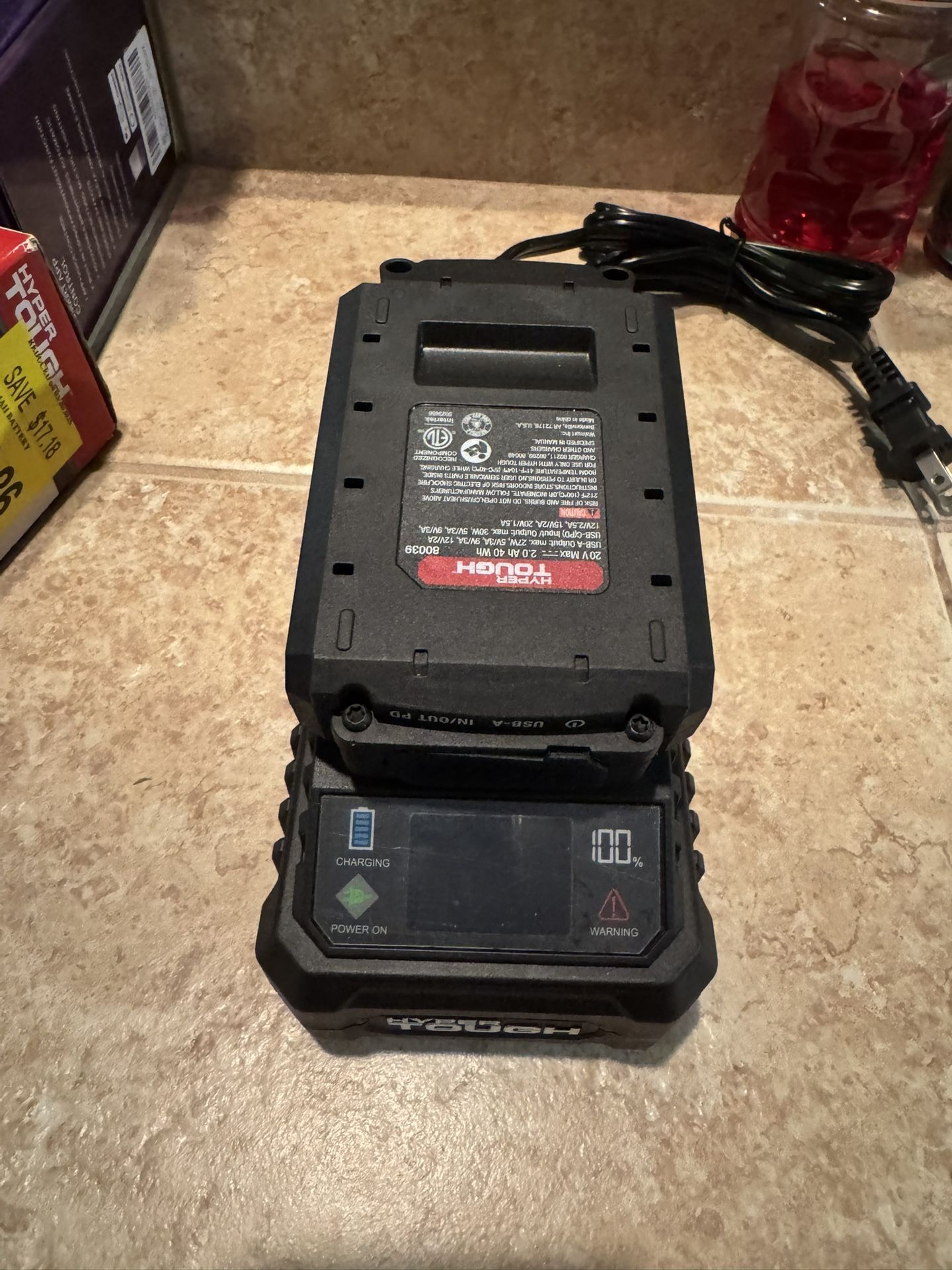 Hyper Tough Fast Charger, Hyper Tough 20V Max 2.0Ah Battery USB-A USB-C, Hyper Tough 20V Battery