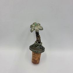 Palm Tree Wine Cork Bottle Stopper Green Metal Rhinestone Nautical Beach Heavy 