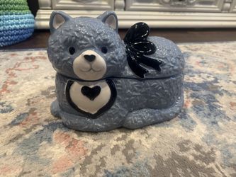 Vintage Cat Cookie Jar Ceramic Blue Novelty Japan