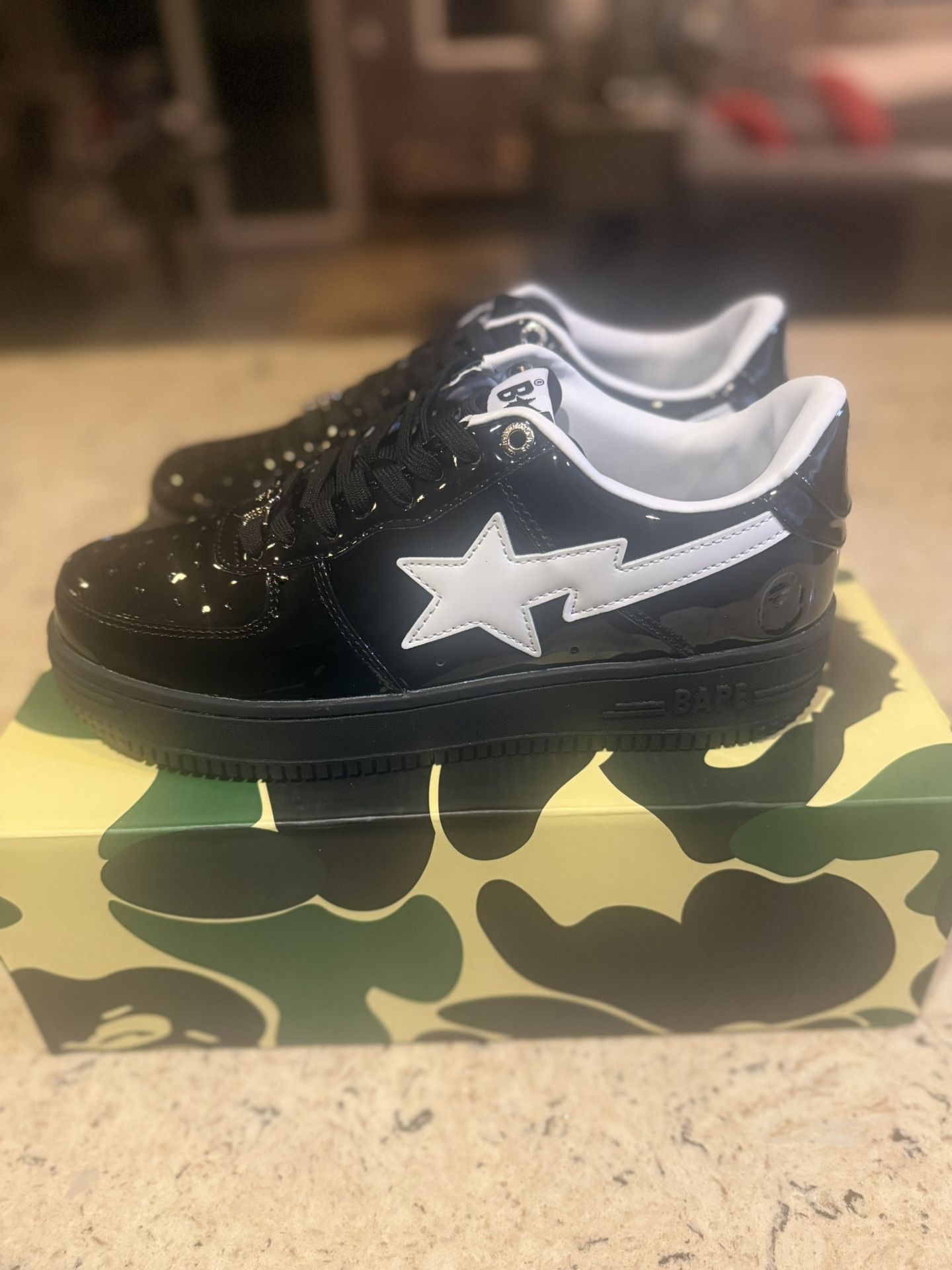 All Black With White Star Bapesta Sneakers