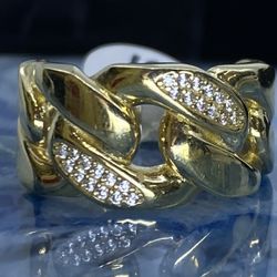 $650 Yellow Gold W Zirconia Cuban Ring