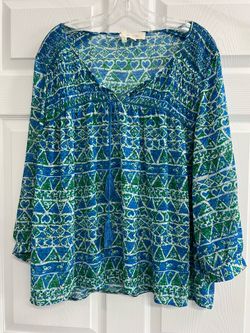 Two by Vince Camuto Blue and Green Long Sleeve Top - Size XL - VGUC
