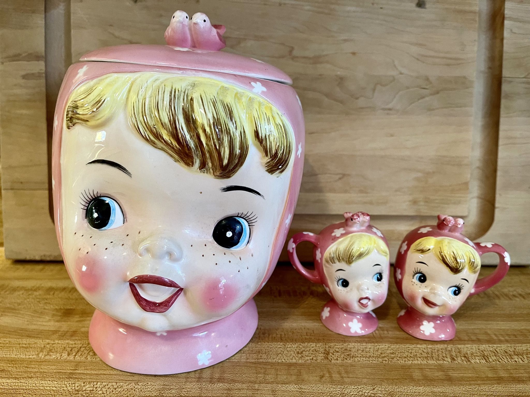 Miss Cutie Pie Cookie Jar & Matching Salt & Pepper Shaker