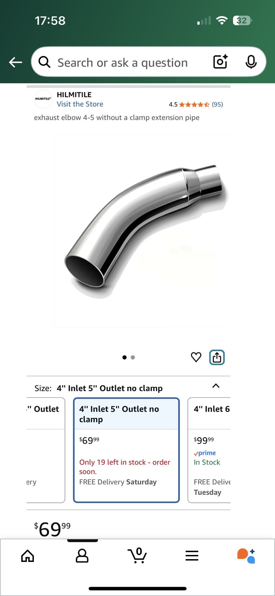 exhaust elbow 4-5 without a clamp extension pipe