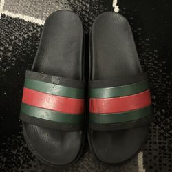 Authentic Gucci Black Rubber Web Stripe Slides