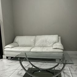White Leather Sofa and Center Table For Sale!
