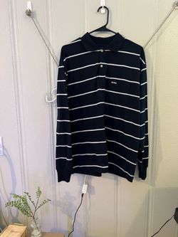 Hugo Boss Large Bk & Wh striped long sleeve polo
