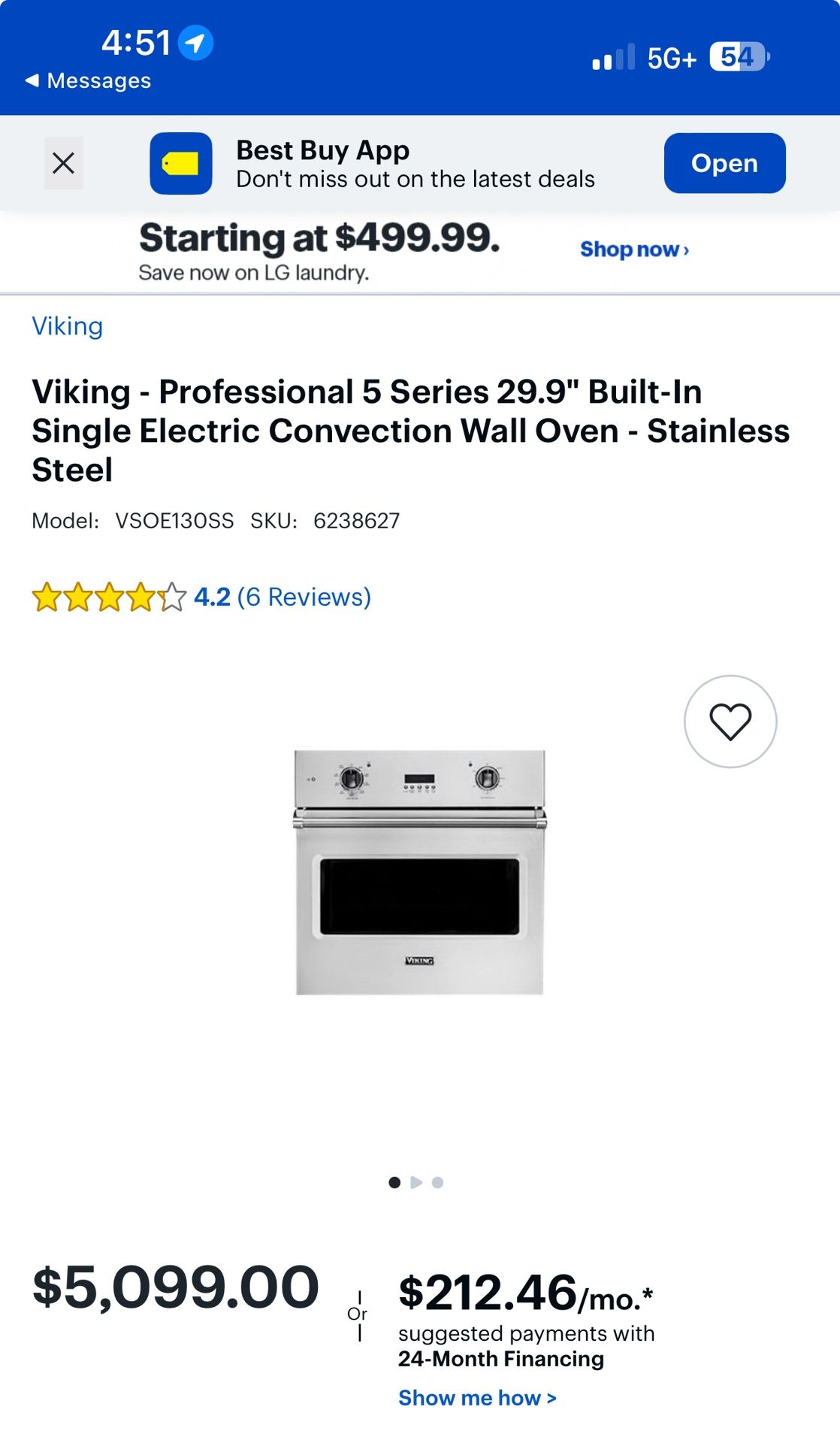 Viking - Professional 5 Series 29.9" Built-In Single Electric Convection Wall Oven - Stainless Steel