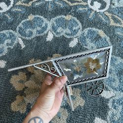 Vintage Pressed flower + butterfly wire wheelbarrow rustic