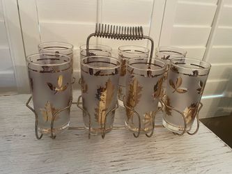 Bar Glass Set w/ Caddy, Libbey Vintage