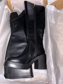 Women’s Black Leather Platform Knee-High Boots(7)