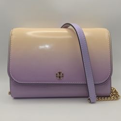 NWT tory burch Emerson dip dye chain crossbody wallet sweet corn lavender