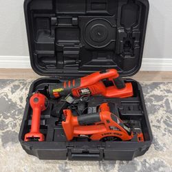 Black & Decker Fire Storm Power Tool Set Reprosicating Saw Circular Saw Flashlight Chargers & Case