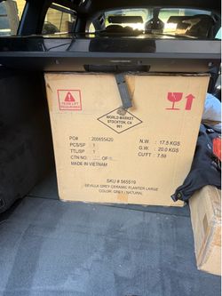 World market large grey ceramic planters  - new (2 still in box and 1 in plastic) with stand