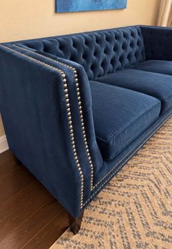 Dark blue velvet couch