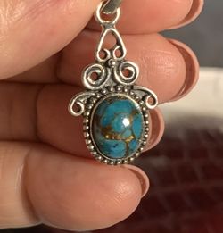 Blue Tourquise Pendant. 925 Sterling Silver .  