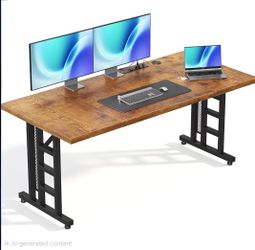 71 Inch Executive Computer Desk with Outlets, Rustic Brown(open box)