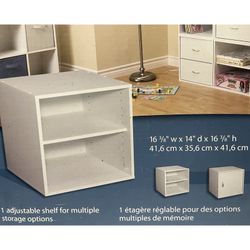 ClosetMaid Stackable 1 Shelf Storage Shelves. 2 tier adjustable shelf unit 16.63" W x 14" D x 16.63" H. Open box 