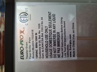 Euro-Pro Convection Toaster Oven, Model TO241R